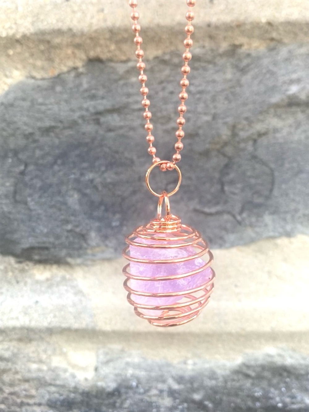 Amethyst Healing Stone w/ Copper Cage Necklace